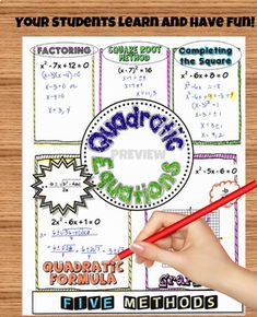 a hand holding a pencil in front of a poster with the word quadtic's functions