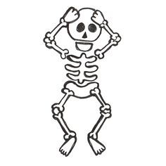 a drawing of a skeleton with its hands on his head and arms in the air