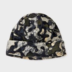 the camo print hat is shown in black and white