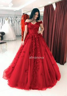 Elegant Red Ball Gown Dresses For Sweet 16 Wedding Dresses 3d Flowers, 15 Birthday Dresses, Ball Gown Quinceanera Dresses, Tulle Ball Gown Wedding Dress, Quinceañera Dresses, 15 Birthday, Pretty Quinceanera Dresses, Prom Ball Gown, Flowers Embroidery