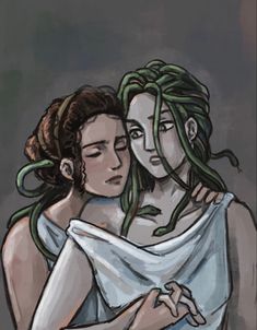 Medusa gorgon with her blind lover Blind Girl, Loki Art, Greek Gods And Goddesses, Lore Olympus