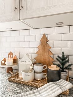 the kitchen counter is clean and ready to be used for christmas dinner or other holiday celebrations