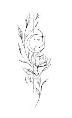 a tattoo design with flowers and a bear on it