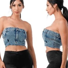 Very stretchy with back zip closure. Stretch Medium Wash Jeans For Night Out, Stretch Denim Blue Jeans For Night Out, Fitted Denim Top With Zipper Closure, Fitted Denim Top With Edgy Style, Trendy Stretch Dark Wash Tops, Medium Wash Fitted Jeans For Night Out, Fitted Medium Wash Jeans For Night Out, Edgy Fitted Denim Top, Cropped Dark Wash Stretch Tops