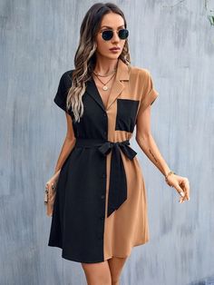 Shirt Dress Pattern, Gaun Fashion, Elegante Casual, Classy Dress Outfits, Elegant Shirt, Dress For Short Women