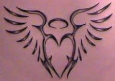 a drawing of a heart with wings on the back of it's chest and shoulder