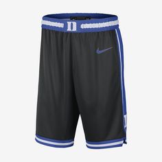 Gear up as if you're handling the opening tip in the classic-fit Duke shorts. Breathable mesh infused with sweat-wicking technology helps keep you cool, dry and on your game when the competition heats up. Inspired by what the Blue Devils wear on the hardwood, they display squad colors and logo detail that match your unwavering team pride—on or off the court. Black Nylon Athletic Shorts For Sports Events, Black Nylon Athletic Shorts For Sports, Nike Athletic Fit Shorts For Sports Events, Collegiate Black Bottoms For Sports Events, Breathable Mesh Athletic Shorts For Sports, Moisture-wicking Bottoms For Basketball Season, Collegiate Training Bottoms For Sports Season, Black Athletic Shorts With Breathable Mesh For Sports, Nylon Shorts For Sports Events And Season