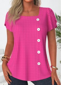 Color:Hot Pink;Size:S;Size:M;Size:L;Size:XL;Size:XXL;Package Contents:1 X T Shirt;Occasion:Other;Style:Bohemian; Elegant Dresses Plus Size, Beach Bridesmaid Dresses, Stylish Tops For Women, Hot Pink Shorts, Tops Trendy, Women Blouses Fashion, Womens Trendy Tops, Trendy Tops For Women, Shirt Tunic Top