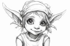 How To Draw Fairies Step By Step Easy, Fairy Cartoon Drawing, Goblin Cute, Cute Goblin, Elf Drawings