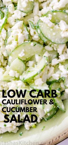 cucumber salad with low carb cauliflower and feta cheese on top