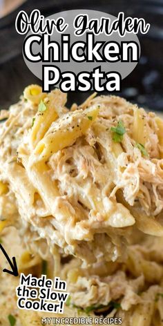 the recipe for chicken pasta is shown in this magazine cover image with text overlay