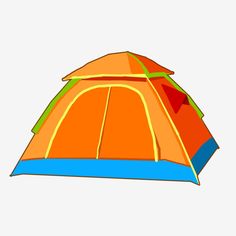 an orange and blue tent is shown on a white background, it appears to be in color