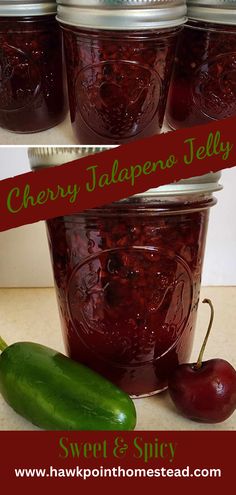 cherry jalapeno jelly in a jar with pickles