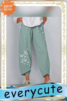 Women Casual Harem Pants Summer Elastic Waist Wide Leg Pants Vintage Floral Printed Trousers Female Loose Pantalon Plus Size Chino Pants Women, Casual Pants Style, Womens Chinos, Printed Wide Leg Pants, Printed Trousers, Women Pants, Trouser Style, Type Of Pants, Pants Pattern