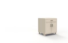 a white cabinet with two doors on one side and a drawer on the other end