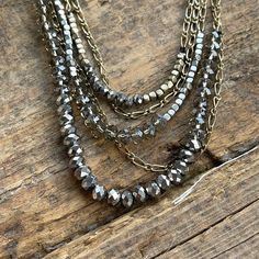 Pyrite Style Gold Chain Necklace From Loft. Never Worn. Gray Beaded Multi-strand Jewelry, Adjustable Gray Metal Necklace, Gray Metal Chain Necklace, Nickel-free Gray Metal Jewelry, Gray Metal Necklace For Gift, Gray Faceted Beads Necklace For Gifts, Gray Faceted Beads Jewelry For Gift, Gold Chain Necklace, Gold Chain