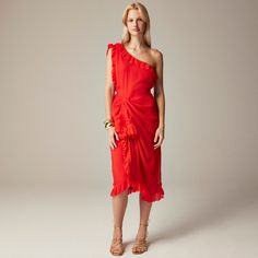 Collection one-shoulder dress in crinkle chiffon J Crew Collection, Color Crush, J Crew Men, Jcrew Women, Suit Shop, Scarf Hairstyles, Nice Shoes, The Collection, Shirt Shop