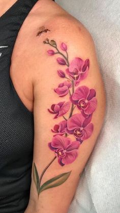 Orchid Tattoo Flowers, Lotus And Orchid Tattoo, Orchid Color Tattoo, Roses And Orchids Tattoo, Watercolour Orchid Tattoo, Flower Tattoos Orchid, Color Orchid Tattoo, Orchids Tattoos For Women, Realistic Orchid Tattoo