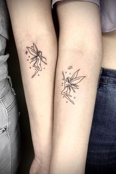 Matching Tattoos Tattoo Idea Sisters, Cute Matching Tattoo Ideas For Best Friends, Matching Sister Tattoos For 4 Sisters, Earthy Best Friend Tattoos, Good Matching Tattoos, Duo Matching Tattoos, Celestial Best Friend Tattoos, Best Friend Tattoos Mushroom, Matching Fairy Tattoos For Best Friends