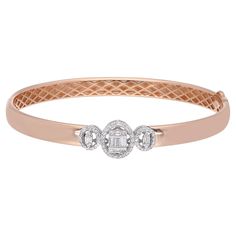 Simple and elegant, this 18k Rose Gold Diamond studded Bracelet will make your look fashionable and classy. Its classy shine and flawless finish enhances its majestic charm and makes it more adorable. ✧✧Welcome To Our Shop Spectrum Jewels✧✧ ""Engagement 18k Rose Gold Diamond Bracelet, Natural Diamond Jewelry, Bangle Bracelet For Anniversary Gift, Valentine Gift For Wife"" ......................................................................... ★PRODUCT SPECIFICATION★ • ITEM CODE - SJEB-3036 • METAL - 18k Rose Gold • 18k Rose Gold Weight : 13.08 gm • GROSS WEIGHT - 13.17 gm Approx • MAKING - Handmade ★MAIN STONE DETAILS★ • STONE NAME:- Diamond • STONE SHAPE:- Baguette • DIAMOND WEIGHT:- 0.45 Carat • AVERAGE DIAMOND CLARITY :- SI1-S2 • DIAMOND COLOR :- H-I • SETTING USED:- Pavé • STONE COLO Rose Gold Diamond Bracelet, Studded Bracelet, Valentine Gift For Wife, Modern Bracelets, Diamond Bangles Bracelet, Gift Valentine, Diamond Bangle, Baguette Diamond, Rose Gold Diamonds