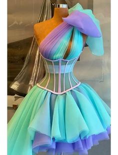 A-Line Quinceanera Dresses Corsets Dress Wedding Party Short / Mini Sleeveless One Shoulder Tulle with Bow(s) Pleats Mint Gown, Dona Matoshi, Tulle Cocktail Dress, Dress Wedding Party, Beautiful Evening Dresses, Wedding Dresses Corset, فستان سهرة, Beautiful Evening, Glam Dresses