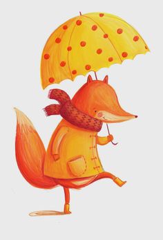 a painting of a fox holding an umbrella