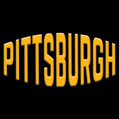 the pittsburgh logo is shown in yellow on a black background with words that spell out pitt'sburg