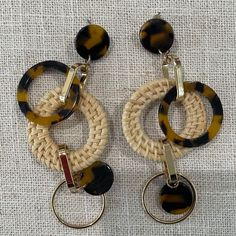 Rattan And Tortoise Shell Earrings, About 3in In Length, Never Worn. Brown Earrings For Summer Vacation, Trendy Brown Vacation Jewelry, Trendy Brown Earrings For Beach, Brown Earrings For Vacation, Trendy Brown Beach Jewelry, Elegant Brown Earrings For Beach, Elegant Brown Earrings For The Beach, Elegant Brown Beach Earrings, Summer Fashion Brown Jewelry