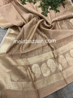 Soft pure silk moonga dupatta with Banarsi weaving. Wedding Beige Dupatta In Slub Silk, Wedding Beige Slub Silk Dupatta, Elegant Slub Silk Dupatta, Festive Beige Slub Silk Dupatta, Eid Blouse Piece With Dupatta In Slub Silk, Beige Raw Silk Saree With Dupatta, Gold Slub Silk Dupatta For Transitional Season, Transitional Gold Slub Silk Dupatta, Transitional Beige Dupatta With Cutdana