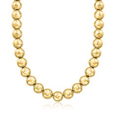 Ross-Simons - Italian 14mm 18kt Gold Over Sterling Bead Necklace. 20". Treat yourself to the luxe look of big beads! From Italy, our posh necklace features glossy 18kt yellow gold over sterling silver beads in an eye-catching strand polished to perfection. Sure to add major shine to any ensemble. Lobster clasp, 18kt gold over sterling bead necklace. Sterling Silver Bead, Bead Necklace, Silver Beads, Beaded Necklace, Fine Jewelry, Yellow Gold, Sterling Silver, Beads, Silver