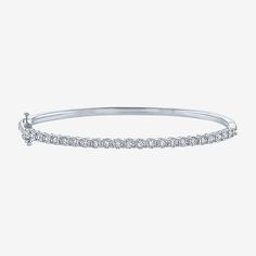 Minimal yet statement making, this bangle bracelet is a stunning piece. It is made with 24 Lab Grown white diamonds set in sterling silver, along with a secure clasp.Features: Quick ShipCircumference: 7 1/4 InchDiamond Clarity: I1-I2Setting: NickStone Cut: RoundDiamond Color: G-HMetal Color: WhiteChain Width: 3 MillimetersRounded Carat Weight: 1/2 Ct. T.w.Care: Wipe CleanStone Type: 24 Lab Grown DiamondAuthenticity: Lab Grown DiamondBirthstone: April BirthstoneBracelet Type: Bangle BraceletsMeta Modern White Round Diamond Bracelet, White Diamond Jubilee Bangle Bracelet, Classic White Sterling Silver Bangle, Classic White Sterling Silver Bangle Bracelet, Modern White Diamond Bangle Bracelet, White Stackable Diamond Bracelet, White Diamond Stackable Bracelets, Classic White Bangle Tennis Bracelet, White Classic Bangle Tennis Bracelet