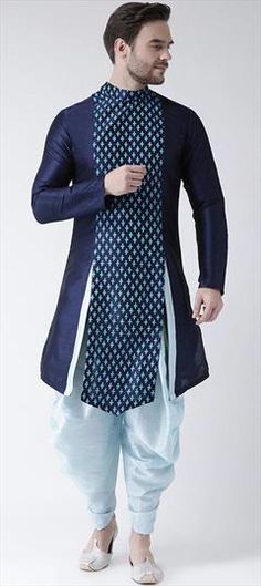 Blue color Dhoti Kurta in Dupion Silk fabric with Printed work Kurta With Dhoti, Pyjama Party, Men's Kurta, Kurta Pyjama, Light Blue Top, Silk Bottoms, Dupion Silk, Light Blue Color, Top Fabric