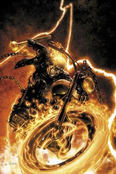 a drawing of a motorcycle on fire with flames coming out of the bike and it's front tire