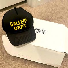 Gallery Dept Trucker Hat 100% Authentic Does Not Come With Box. Gallery Dept Hat, Gallery Dept, Black N Yellow, Trucker Hat, Accessories Hats, Mens Accessories, Man Shop, Hats, Yellow