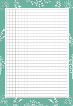 a sheet of paper with white flowers and leaves on the border, in front of a green background