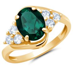 PRICES MAY VARY. CREATED EMERALD - The defined and sophisticated beauty of this 7 stone created emerald and created white sapphire ring enchants every eye it catches. Secured by hand in a prong setting, with VIBRANT color and a STURDY design, this ring delivers a bold yet classic style statement to cherish forever. GENUINE 10K FINE YELLOW GOLD - All parts are crafted in solid 10k white gold. Buy with confidence knowing that your ring is engraved with a "10k" stamp and our hallmark stamp as a sym Formal Oval Emerald Ring With Gemstone Accents, Oval Emerald Ring With Gemstone Accents In Yellow Gold, Oval Emerald Ring In Yellow Gold With Gemstone Accents, Oval Birthstone Ring With Gemstone Accents, Oval Emerald Ring With Gemstone Accents, Oval Emerald Ring With Gemstone Accents In 14k Gold, 14k Gold Oval Birthstone Ring With Gemstone Accents, Oval Birthstone Ring With Gemstone Accents In 14k Gold, Emerald Birthstone