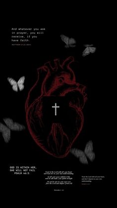 a heart with a cross on it surrounded by butterflies