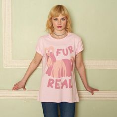 Short sleeve women's printed t-shirt with “Fur Real” slogan and cute dog graphic.Keep it real in this pampered pooch slogan tee. Slouchy relaxed fit. Makes a great gift for best friends, family and a pawfect self purchase.All Batch1 products are lovingly designed, printed and packed by hand in the UK at Batch1 HQ.Our garments are made to order to minimise wastage and printed using water-based, eco-friendly inks. We are committed to creating on-trend, environmentally friendly, ethically-made garm Cotton Short Sleeve T-shirt With Dog Print, Funny Dog Print Crew Neck T-shirt, Dog Print Crew Neck Graphic Tee, Pink Funny Print T-shirt For Loungewear, Pink T-shirt With Funny Print For Loungewear, Trendy Crew Neck T-shirt With Dog Print, Cotton Crew Neck Top With Dog Print, Relaxed Fit Short Sleeve Tops With Dog Print, Pink Cotton T-shirt With Dog Print