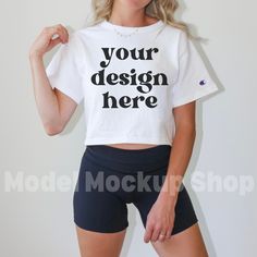 Champion T453 White Cropped Mockup Model is 5'4 and wearing a Small Are you looking for a high-quality tshirt mockup to showcase your clothing designs? Look no further than our Champion T453W cropped tshirt mockup! This white shirt mockup is perfect for any clothing and/or print on demand shop looking to showcase their designs in a professional and eye-catching way. With our Champion cropped tshirt mockup, you can be sure that your designs will look their best and help you to attract more customers. Buy our Champion t-shirt mockup today and take your clothing business to the next level! If you love our shop, check out our Whole Shop Pass! The whole shop mockup bundle of clothing mockups is the perfect solution for clothing businesses looking to showcase their designs. Our model mockups are Crop Top Mockup, Champion Crop Top, Cropped Tshirt, Tee Mockup, Clothing Business, Clothing Designs, Cropped Tee, Tshirt Mockup, Business Look