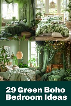 green boho bedroom decor ideas with plants and greenery in the window sill