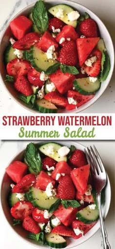 strawberry watermelon salad with cucumber and mint