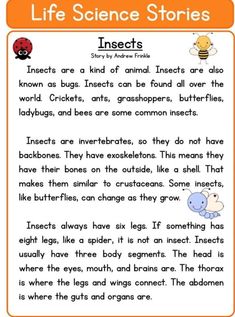 the life science stories worksheet is shown with an image of animals and bees