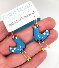 enamel chicken earrings Playful Enamel Nickel-free Earrings, Playful Enamel Nickel Free Earrings, Playful Enamel Earrings Nickel Free, Fun Nickel-free Enamel Jewelry, Nickel-free Enamel Fun Jewelry, Nickel-free Enamel Jewelry With Fun Style, Quirky Blue Jewelry For Gifts, Quirky Blue Jewelry For Gift, Playful Handmade Enamel Jewelry