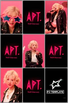 several photos of marilyn monroe in pink and black with the words art on them,