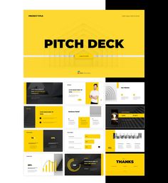 the pitch deck presentation is displayed in yellow and black