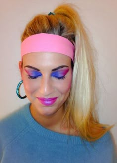 two pictures of women with different makeup looks and hair styles, one is wearing a pink headband