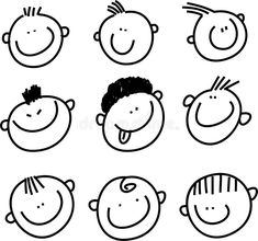 cartoon black and white children's faces with different hair styles posters, art prints