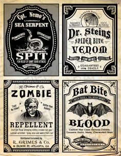 four different types of halloween labels