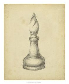 a black and white drawing of a chess piece