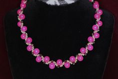 Hot pink glass pearls interwoven amongst shiny black bicone beads and silver accents.  Complete with simple silver magnetic clasp.  15 inches long. Chandler Az, Beaded Choker Necklace, Gold Glass, Beaded Choker, Magnetic Clasp, Pink Glass, Silver Accents, Red Glass, Red And Gold